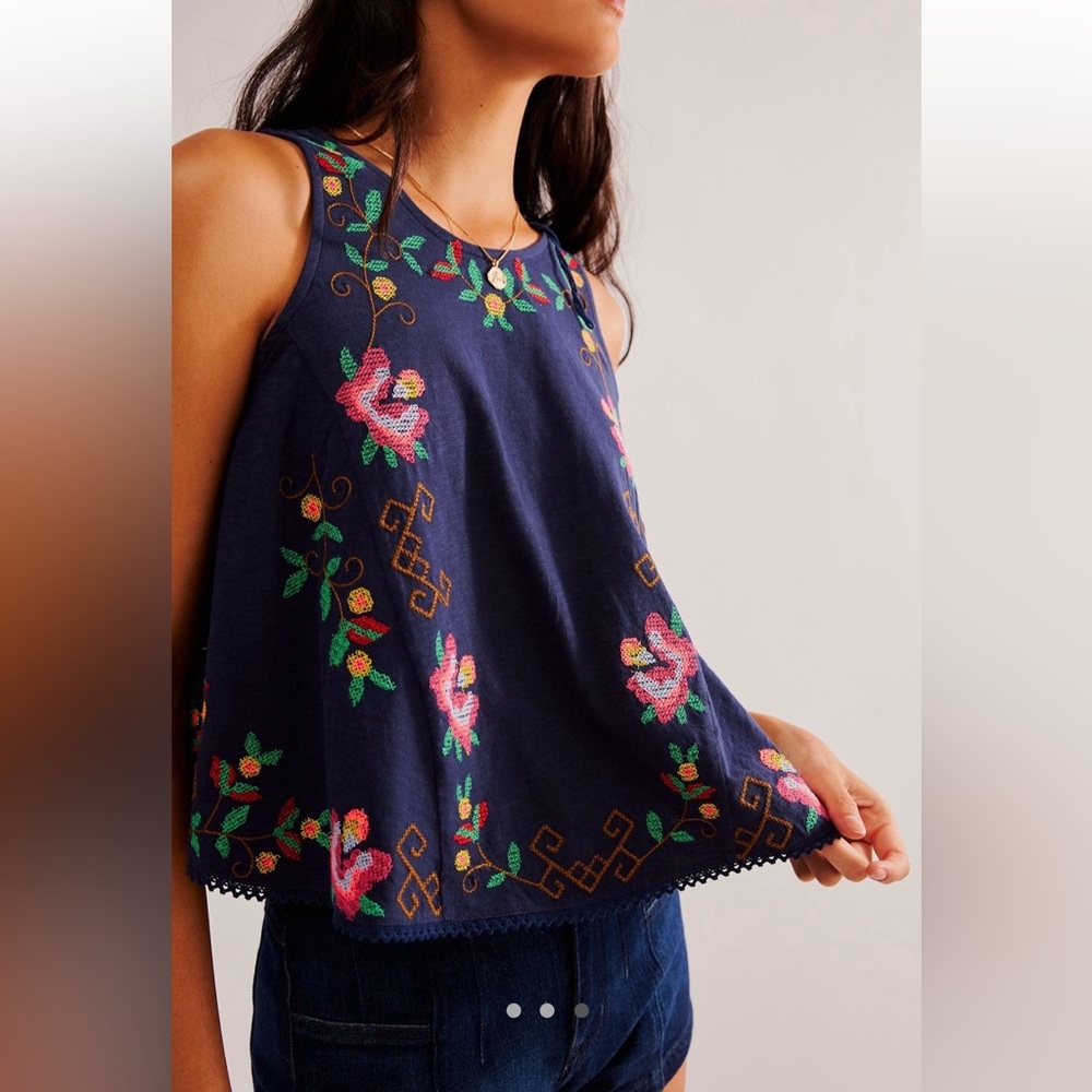 FREE PEOPLE Fun and Flirty Embroidered Top